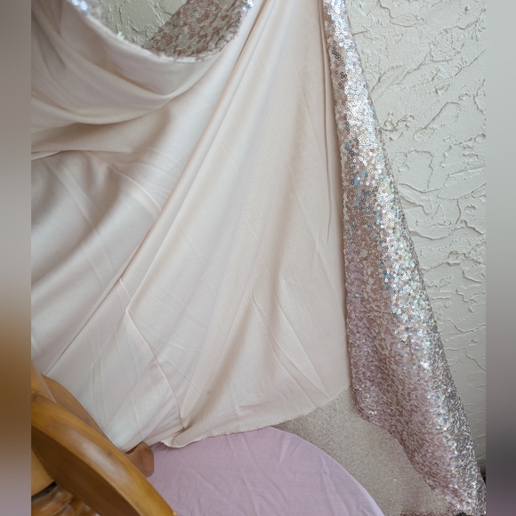 Champagne Sequin Gown, One-Shouldered Spaghetti Strap w/ Sweep Train by B. Smart - Picture 8 of 16